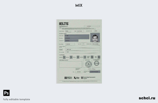 цифровая загрузка формы отчета об экзамене IELTS, шаблон сертификата